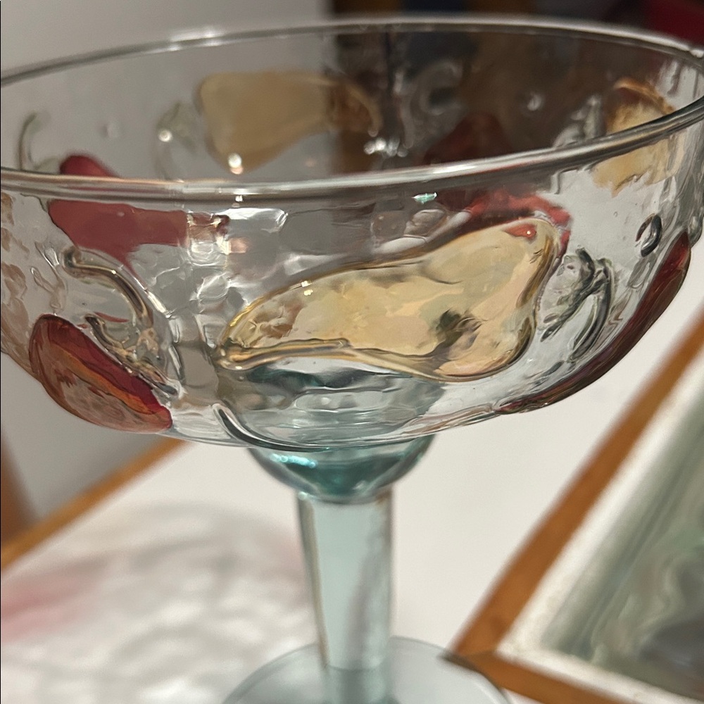 Unique Glass Margarita Goblets with Red and yellow chili pepper accents. - Picture 2 of 8